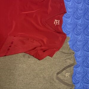 Hanes Maroon (Wine) and Heathered Gray V-Neck scrub tops